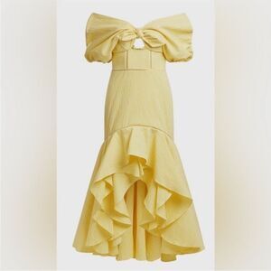 Jonathan Simkhai Yellow Asymmetrical Ruffled Off-Shoulder dress, US2